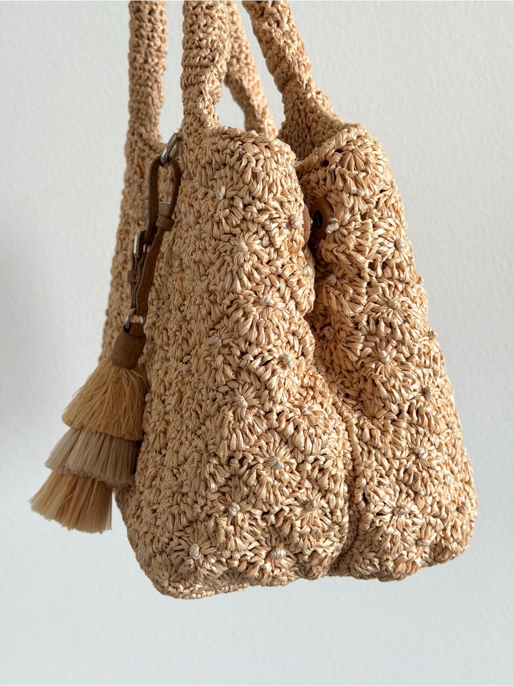 Prada Canapa Raffia Tote Bag with Bag Charm - Picture 5 of 16